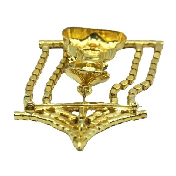 Vintage Rhinestone Brooch Asian Pagoda Articulating Designer Jewelry Pin Pendant - Picture 9 of 10